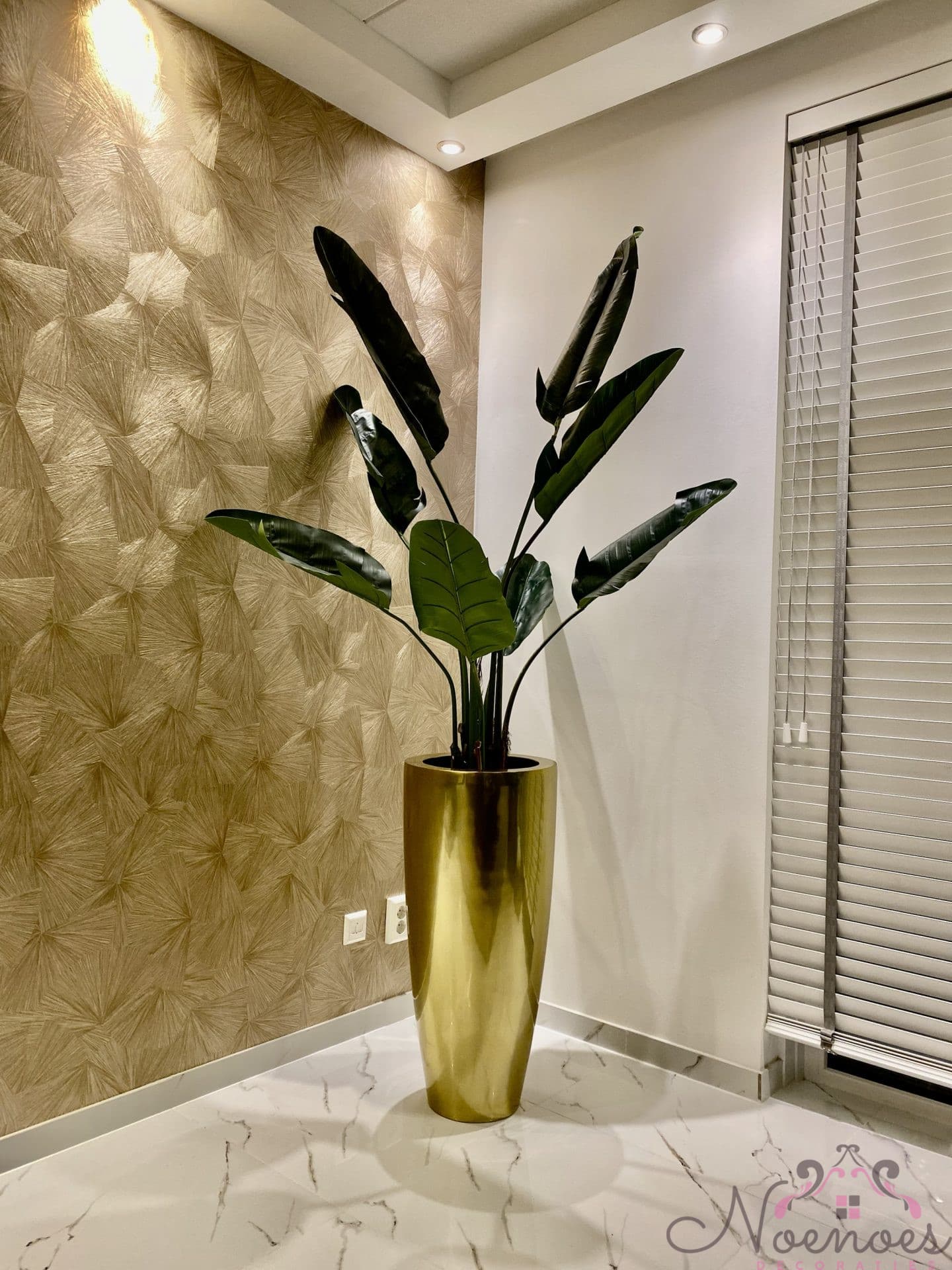 Vaas goud met palm kunstplant, hoogte 185-190 cm