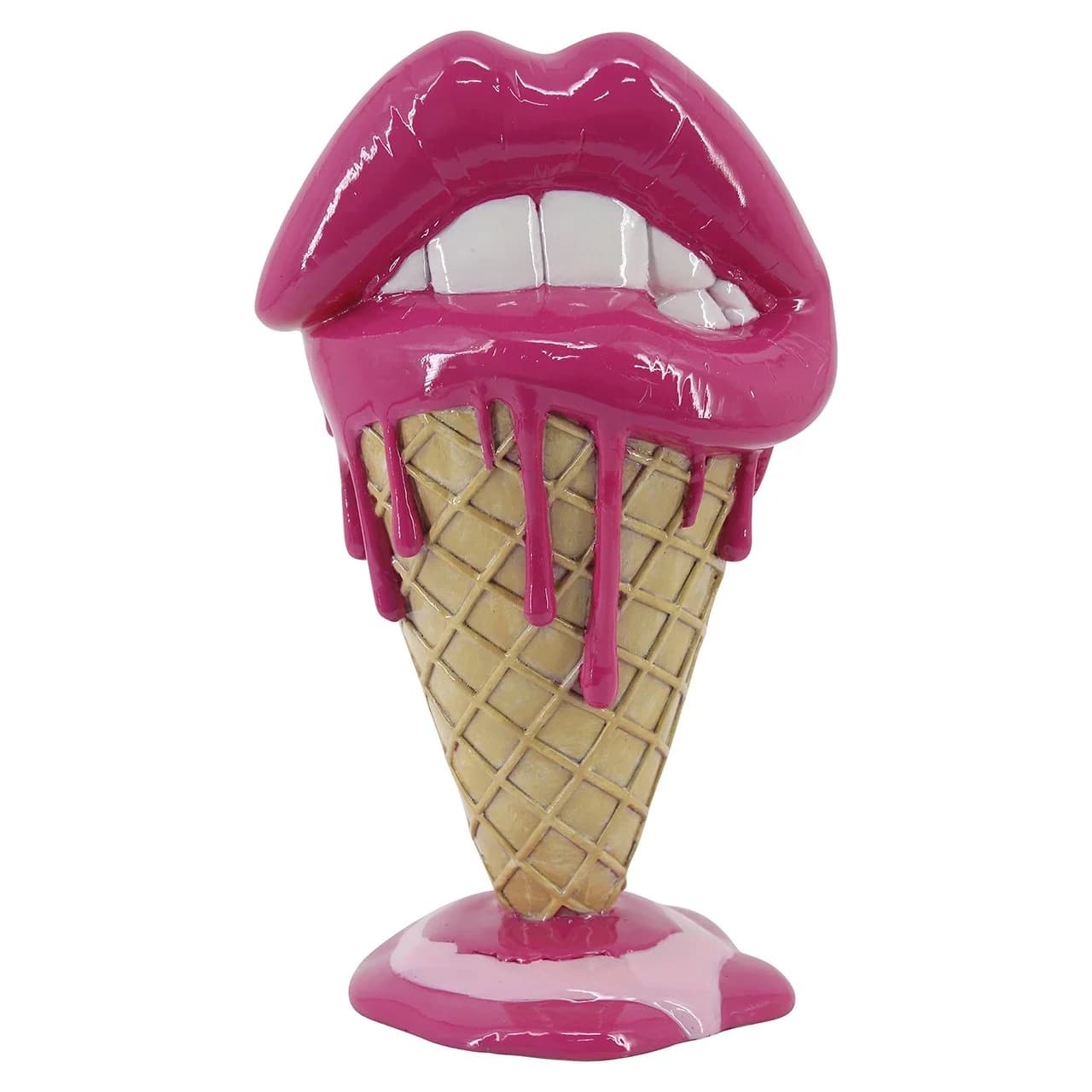 Decoratieobject Ice Lips roze - polyresin ijshoorntje met lippen (31 cm)