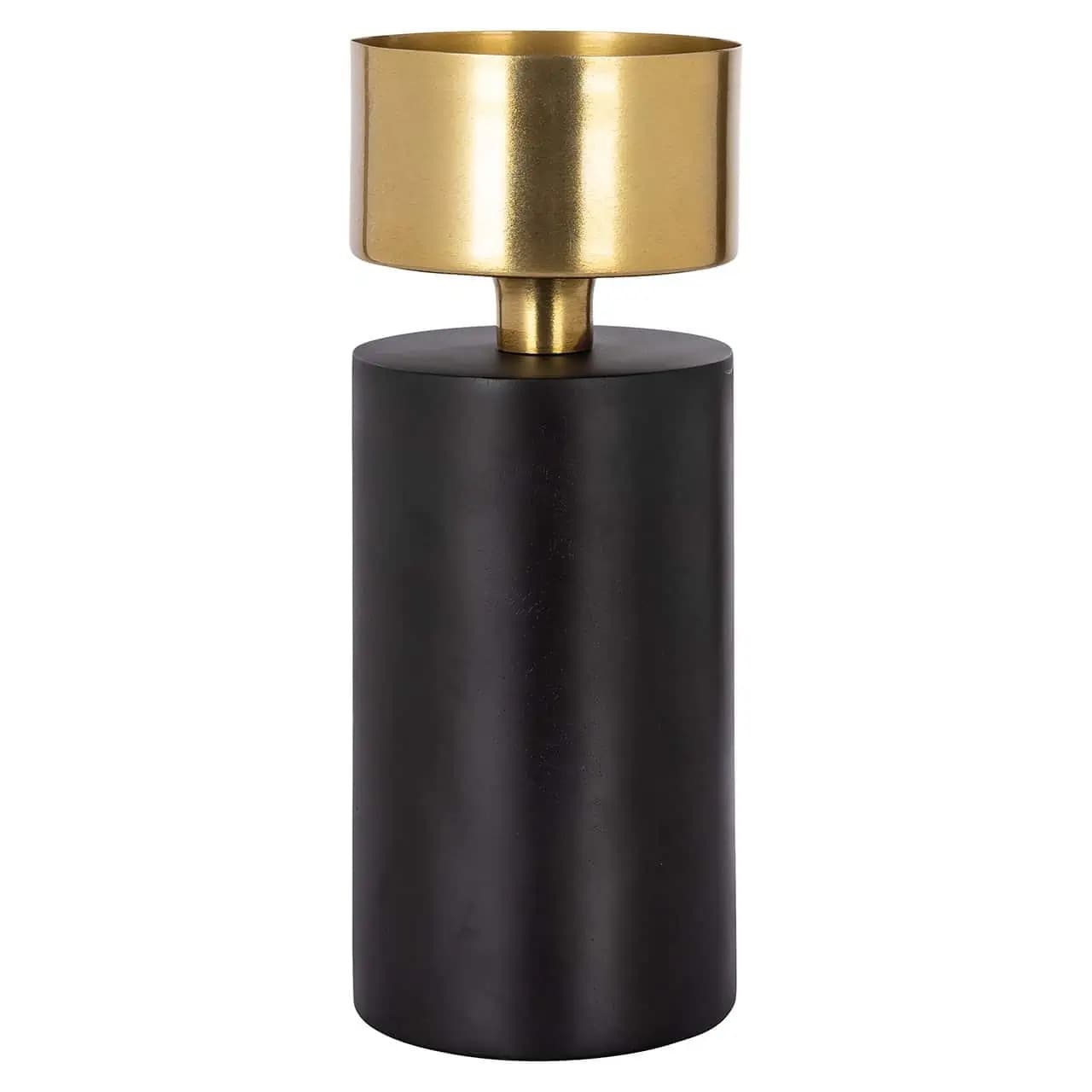 Kandelaar Tess zwart-goud hout en ijzer H32,5 cm