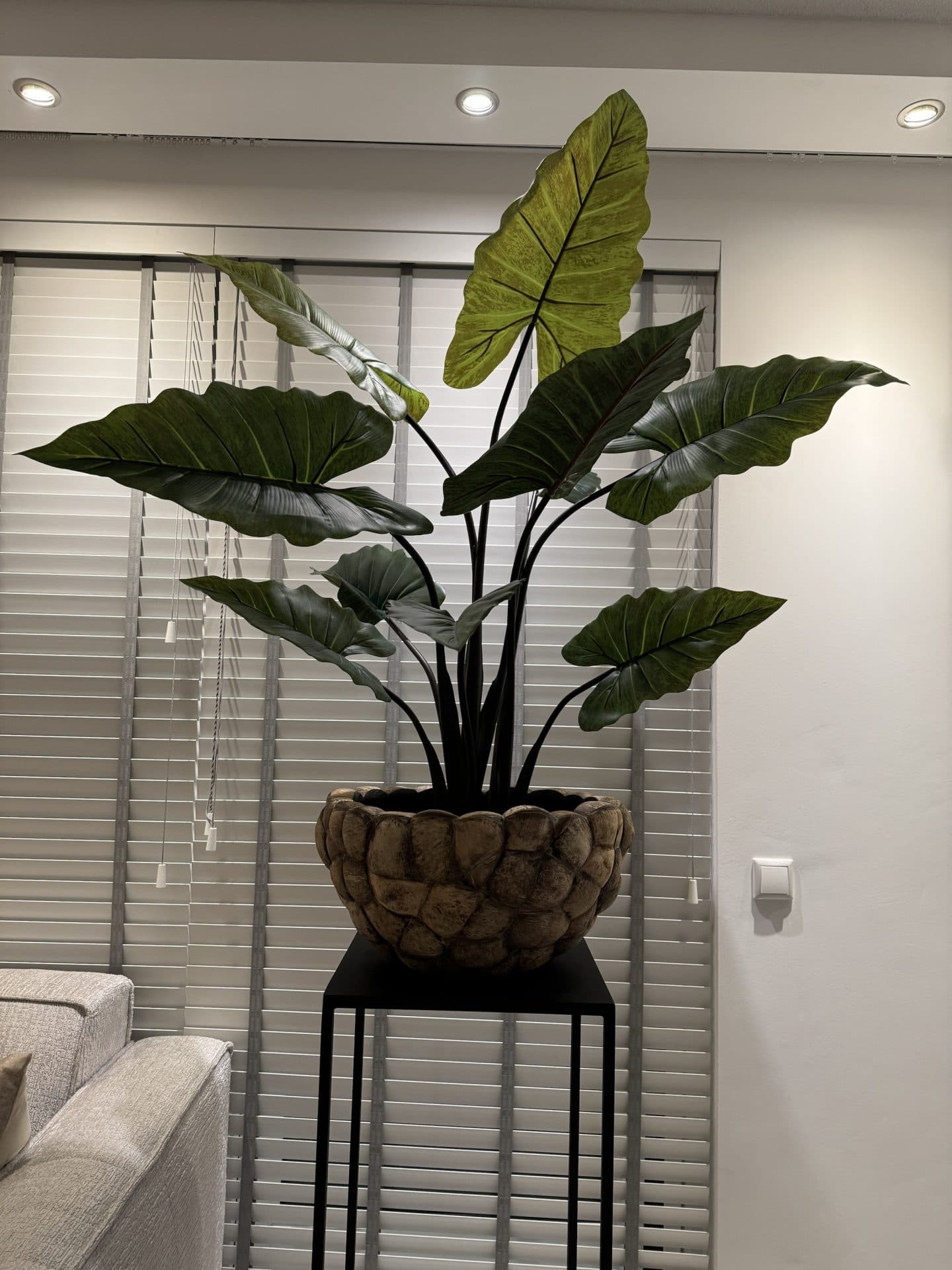 Kokosnoot vaas bowl opgemaakt met kunstplant 125-130 cm