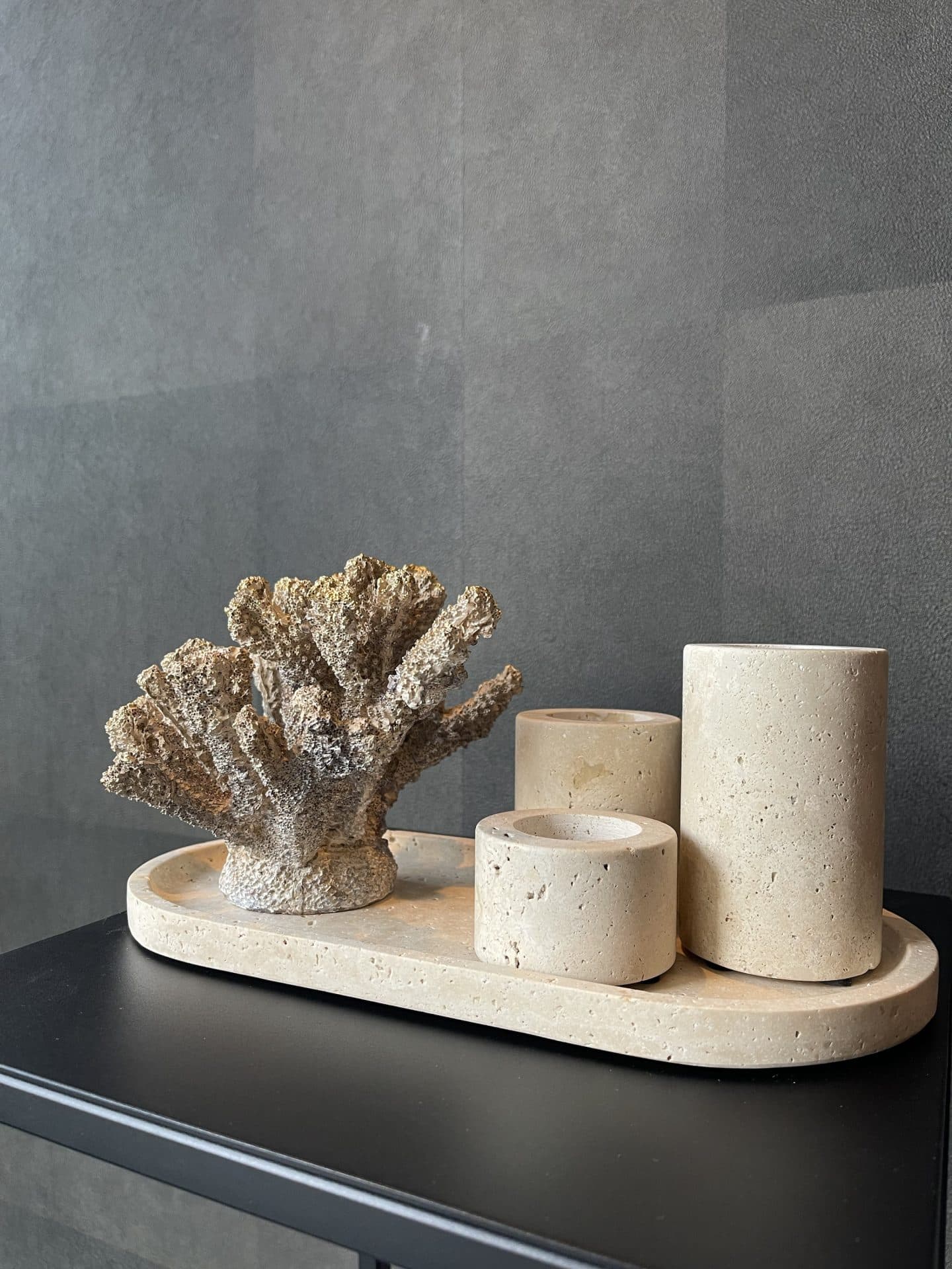 Travertine waxinelichthouders set van 3