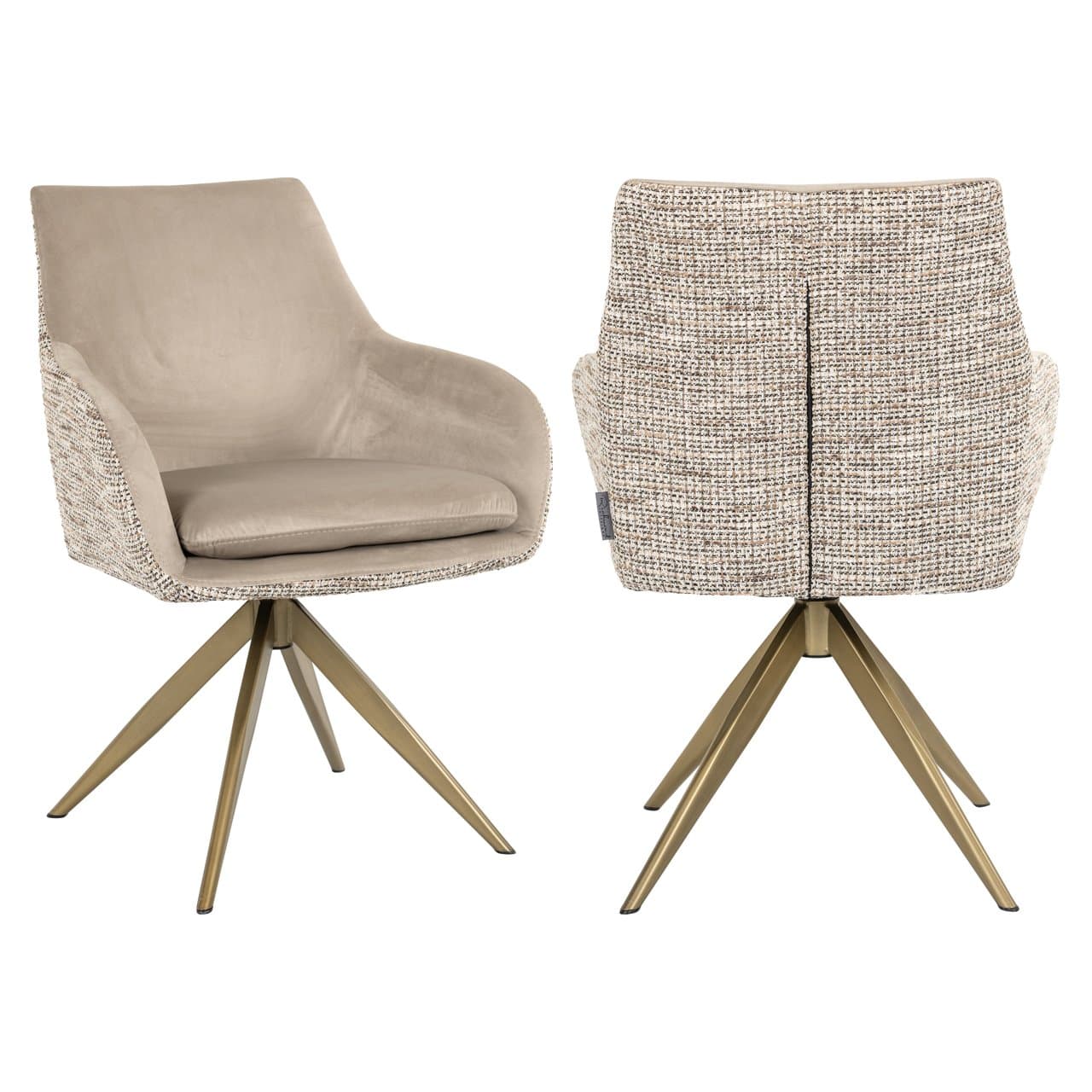 Eetkamerstoel Lisonne draaibaar khaki velvet en bouclé 88 cm