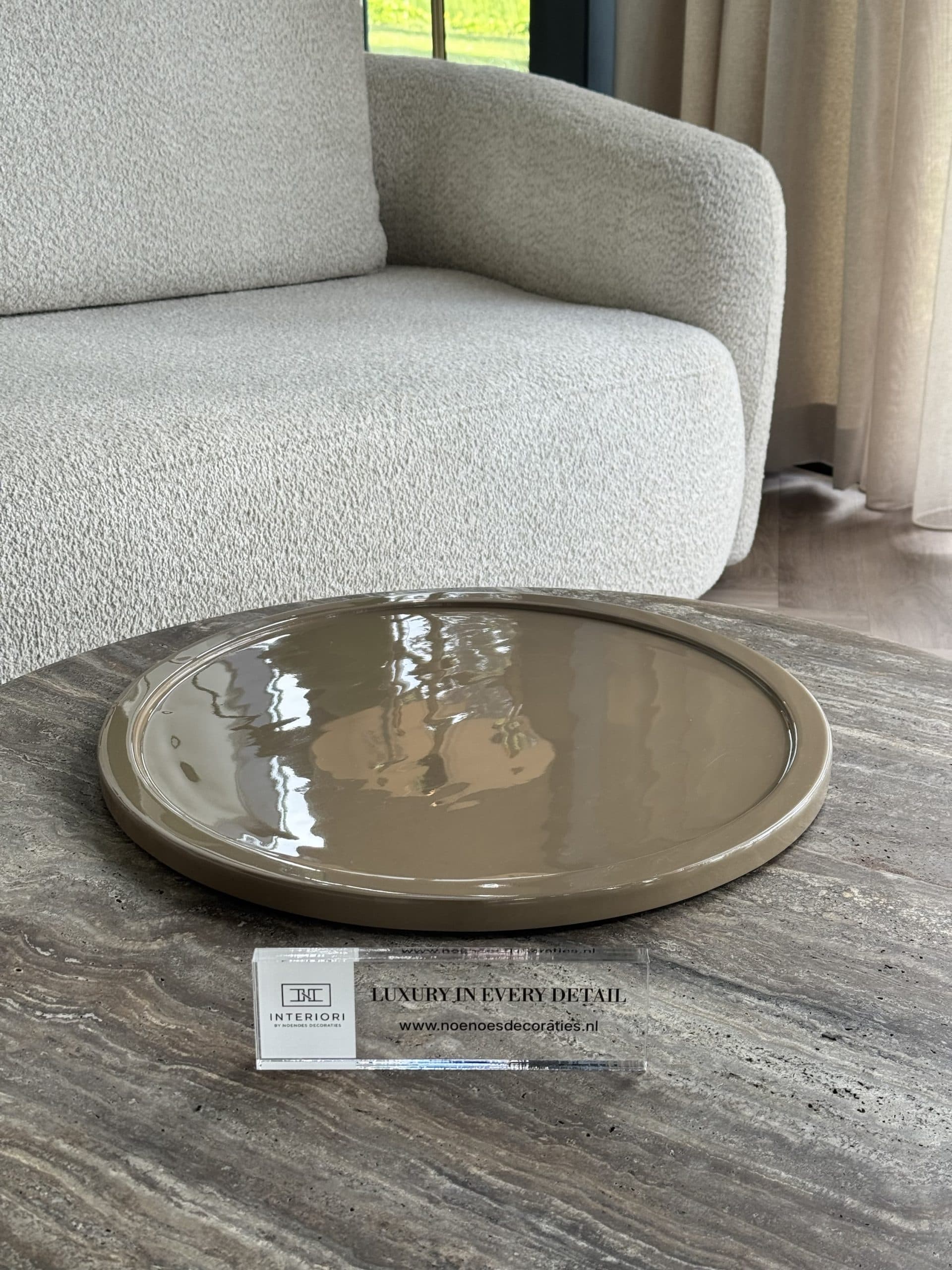 Dienblad rond khaki taupe 40x40x2 cm - los zonder accessoires