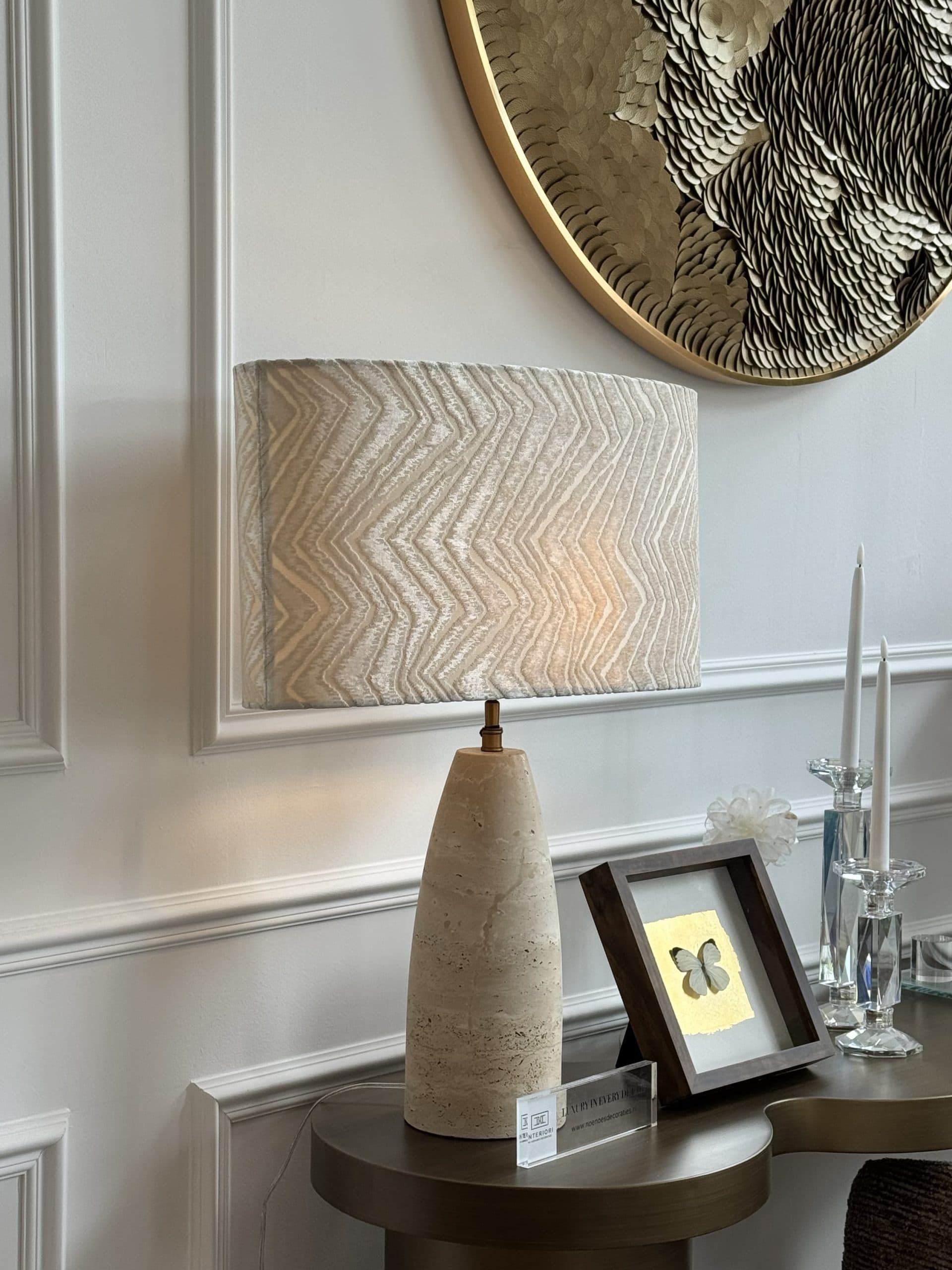 Luxe travertine tafellamp L met ovaal kap xl