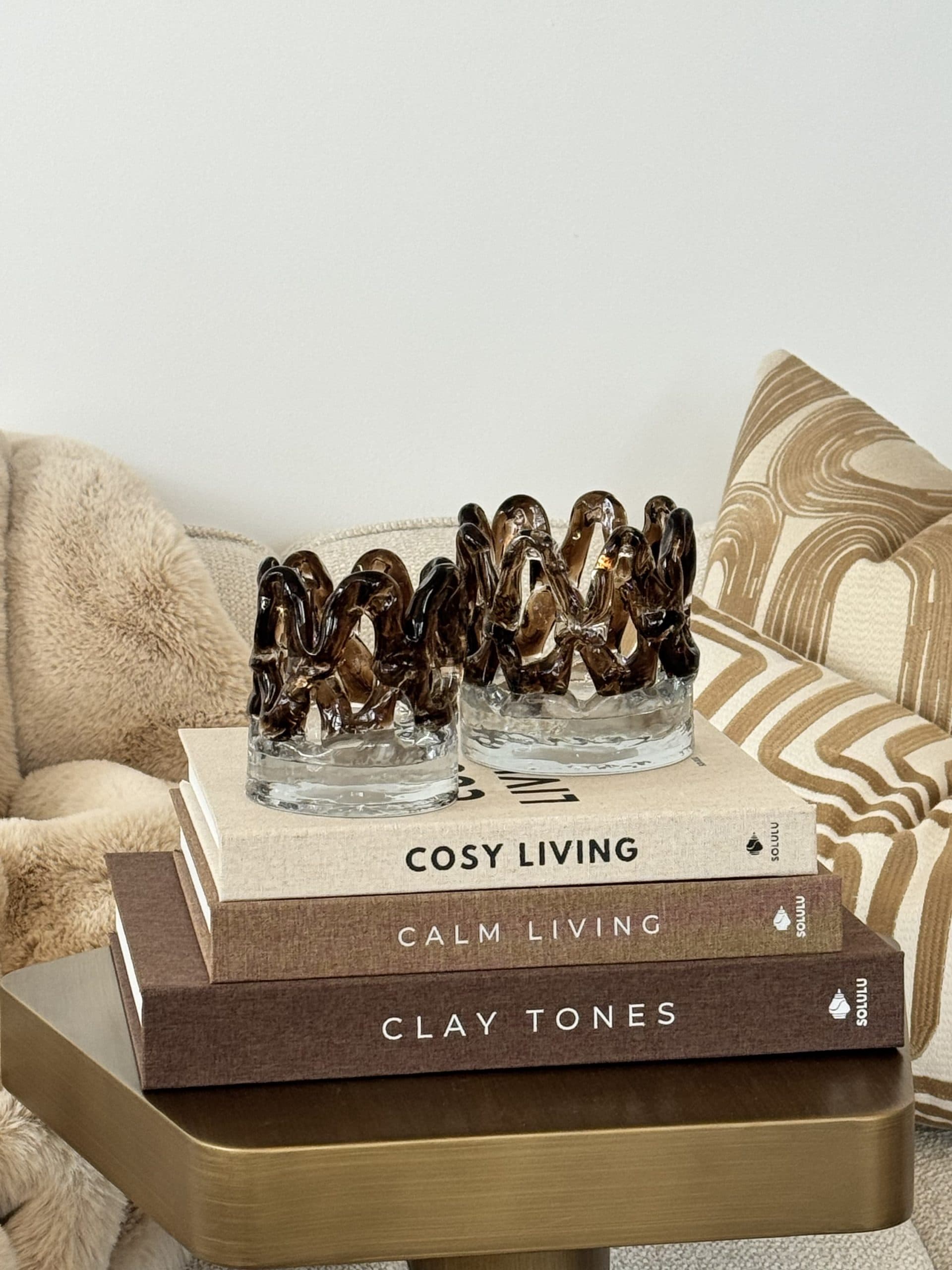 Luxe waxinelichthouder Brown glas set van 2