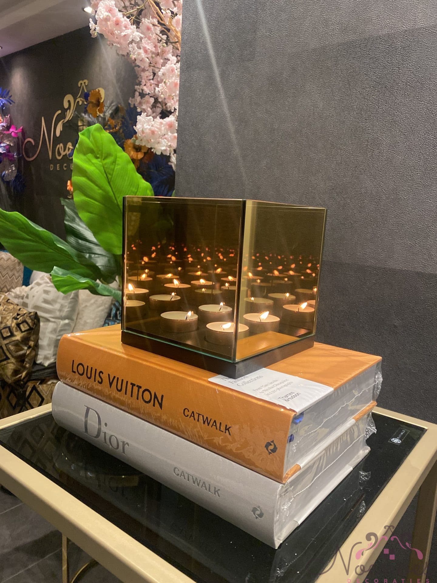 Waxinelichthouder smoke gold kubus met spiegeleffect 15x15 cm