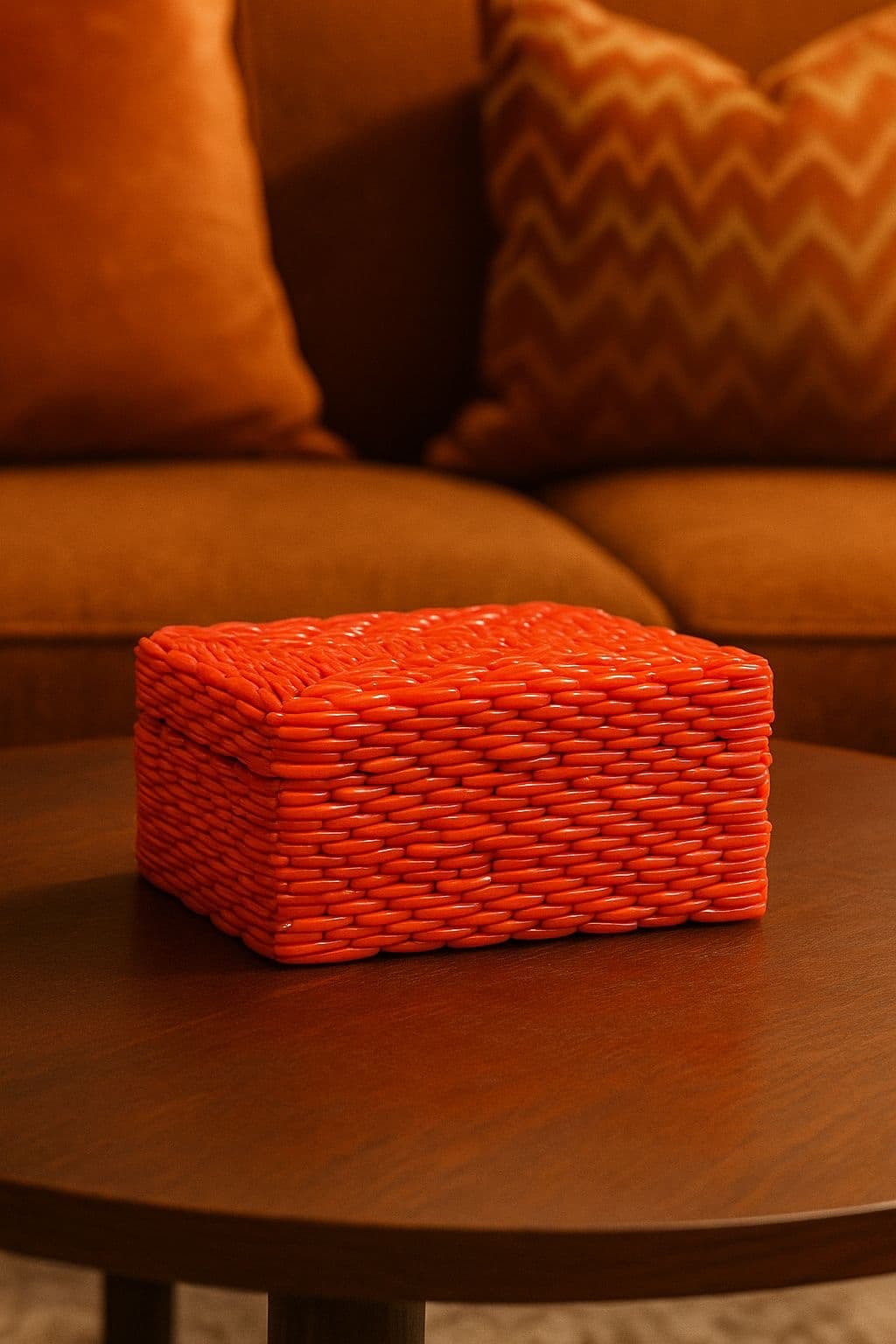 Opbergdoosje oranje gevlochten 16,5x11x8 cm