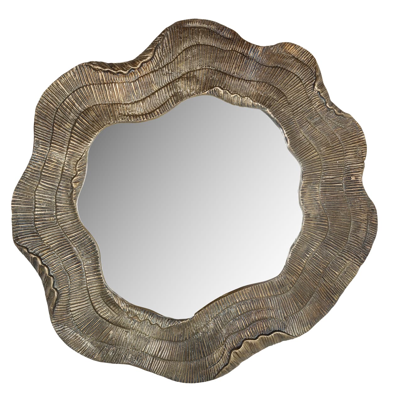 Ronde spiegel Elia met organisch goudkleurig frame van 90 cm